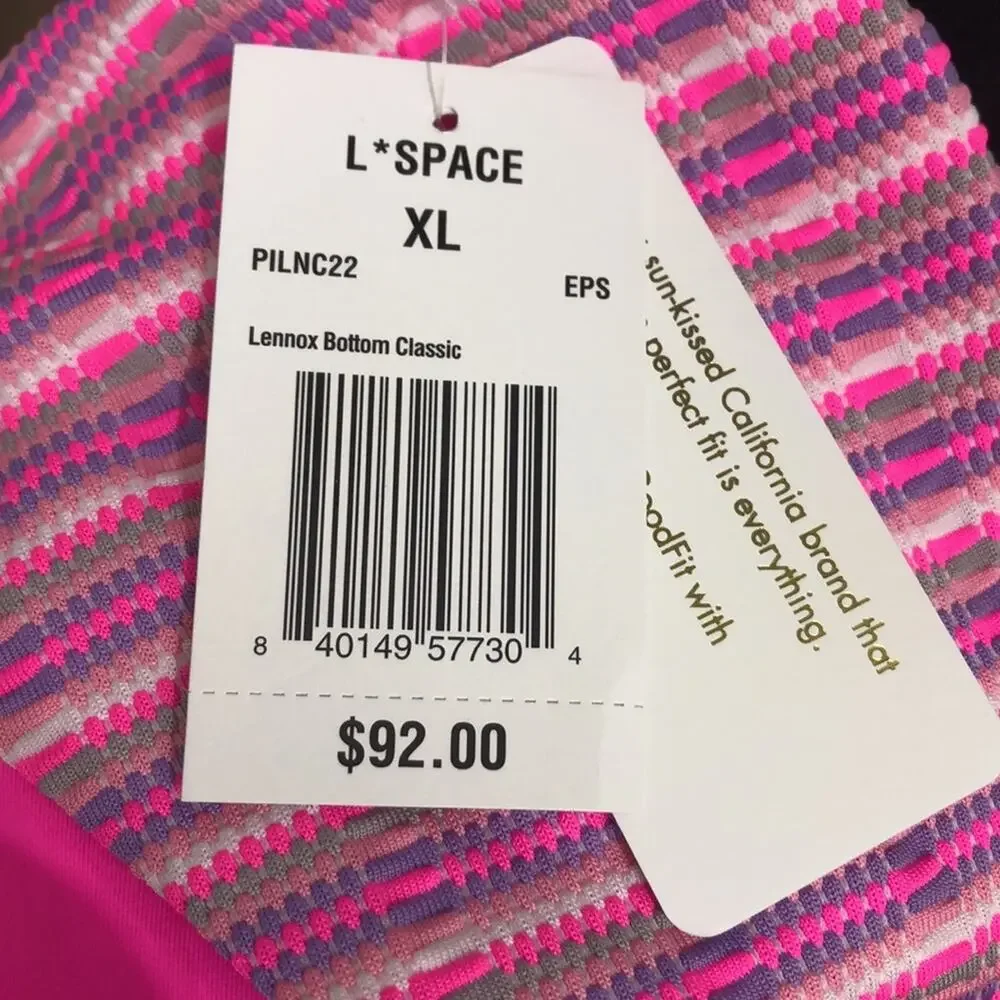 L*Space Bikini Swimsuit Brittany Top Lennox Bottom Electric Pink Stripe XL NWT